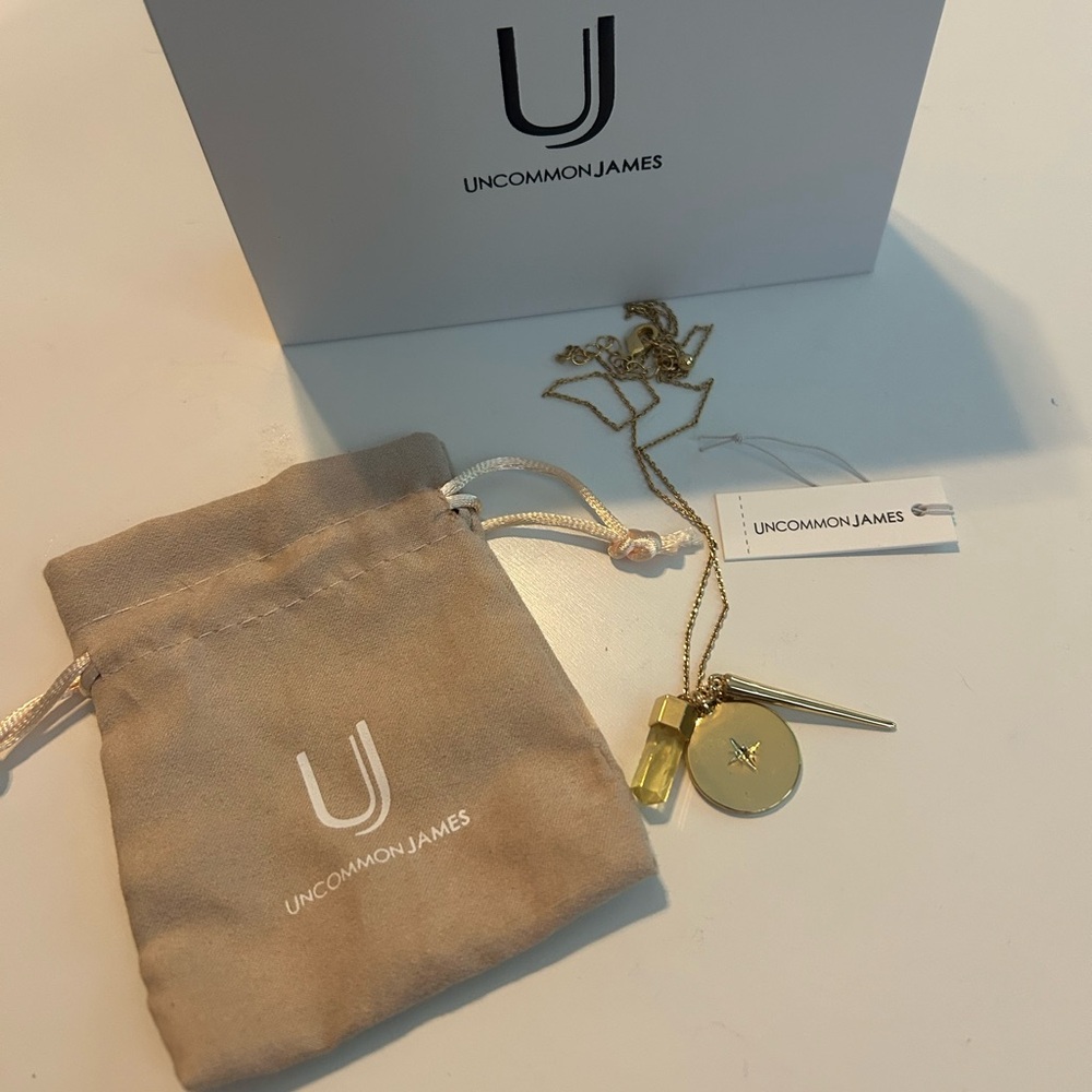 Uncommon James Gold 3-charm necklace w/dust bag and box!